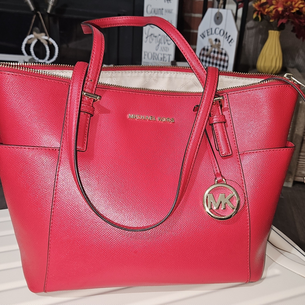 Michael Kors Red Leather Tote Bag
